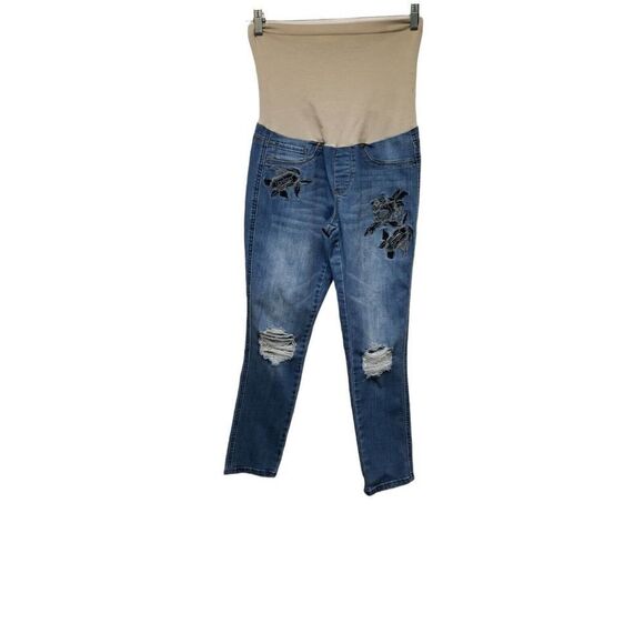 Bella vida Maternity Jeans Distressed Floral Pants size Small - Picture 1 of 6